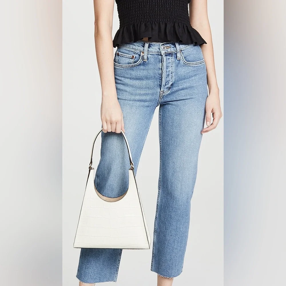 STAUD Rey Leather Bag - Faux Croc Tile Blue (Price Firm)
